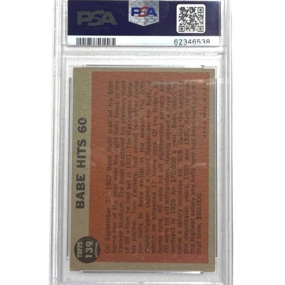 Original-1962 Topps 139 Babe Ruth Babe Hits 60 PSA 3 Green Tint-Rare - Picture 3 of 3